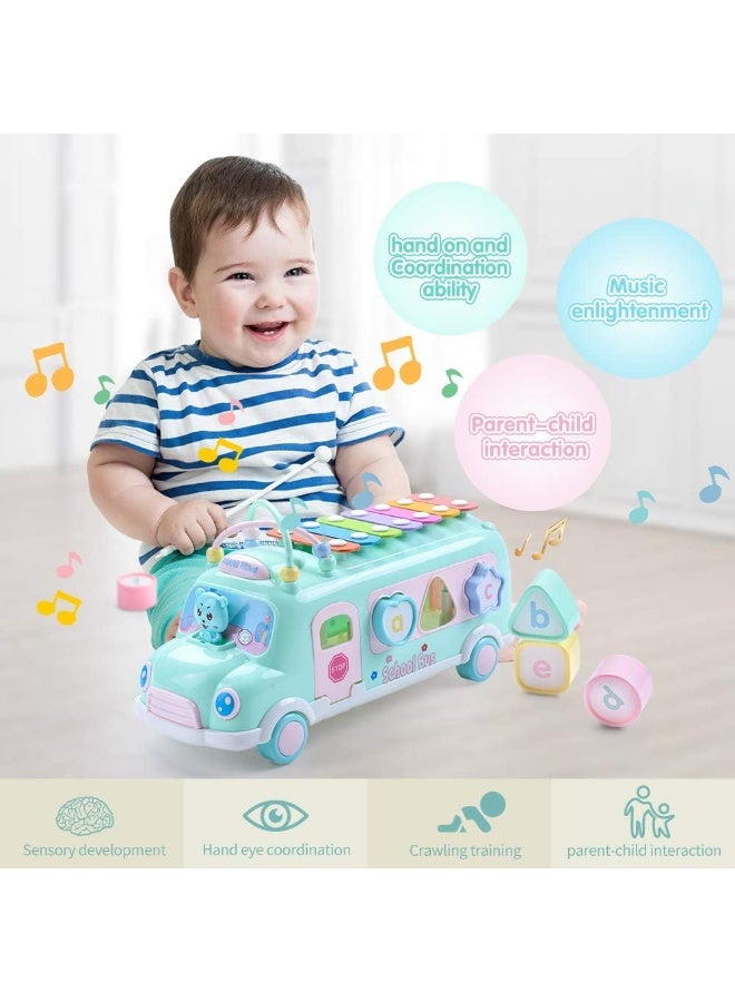 Baby School Bus Xylophone Toy for Toddlers 1-3, 5-in-1  Musical Bus Toys Gifts for 1 Year Old Baby Girl, Shape Sort Toys Knocking Xylophone Educational Instruments Birthday Gift Boy Girl - Image 5